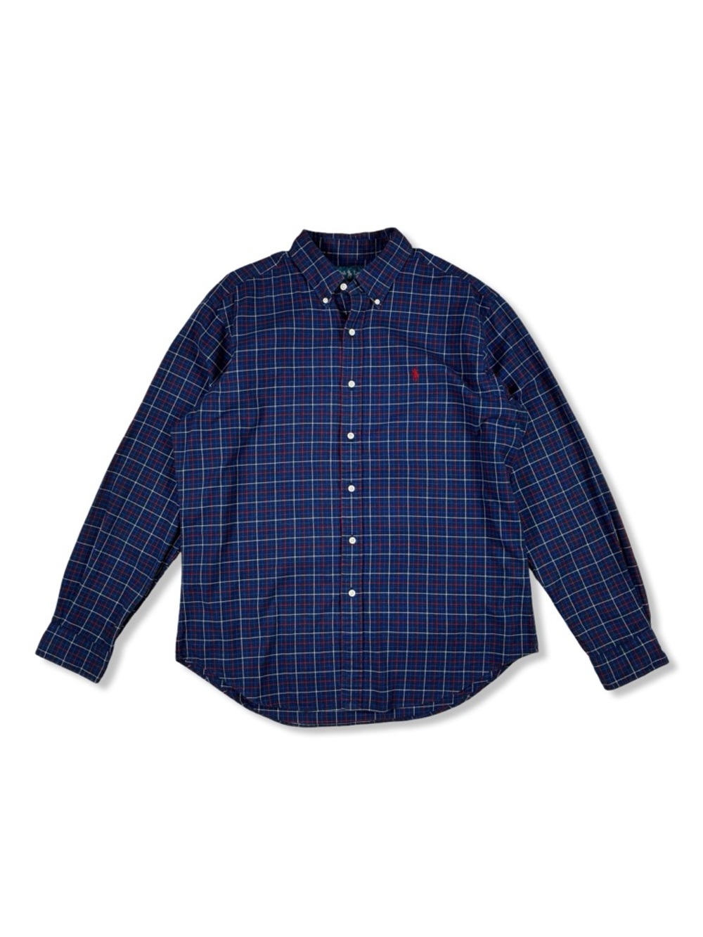 Ralph Lauren Vintage Blue Plaid Cotton Button Front Shirt